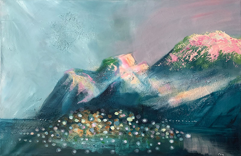 Báiki mearragáttis / Sted ved sjøen, akryl på 3D-lerret, 80 × 60 cm