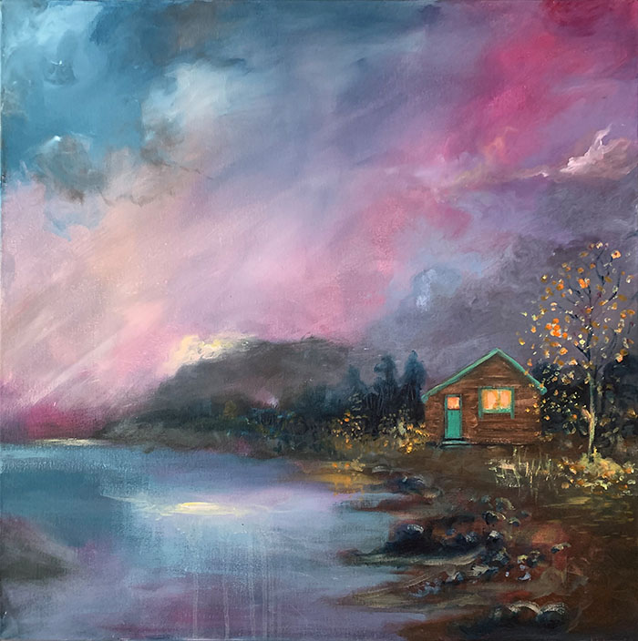 Barta / Hytte, akryl på 3D-lerret, 70 × 70 cm