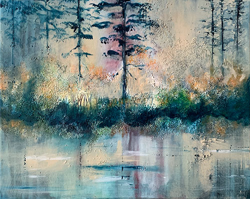 Beahcevuovdi / Furuskog, akryl på 3D-lerret, 50 × 40 cm