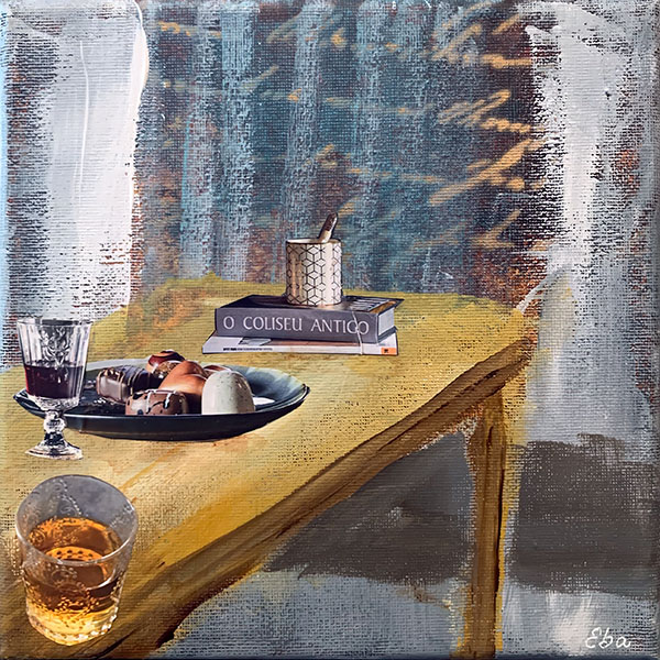 Collage, akryl og collage på lerret, 20 × 20 cm