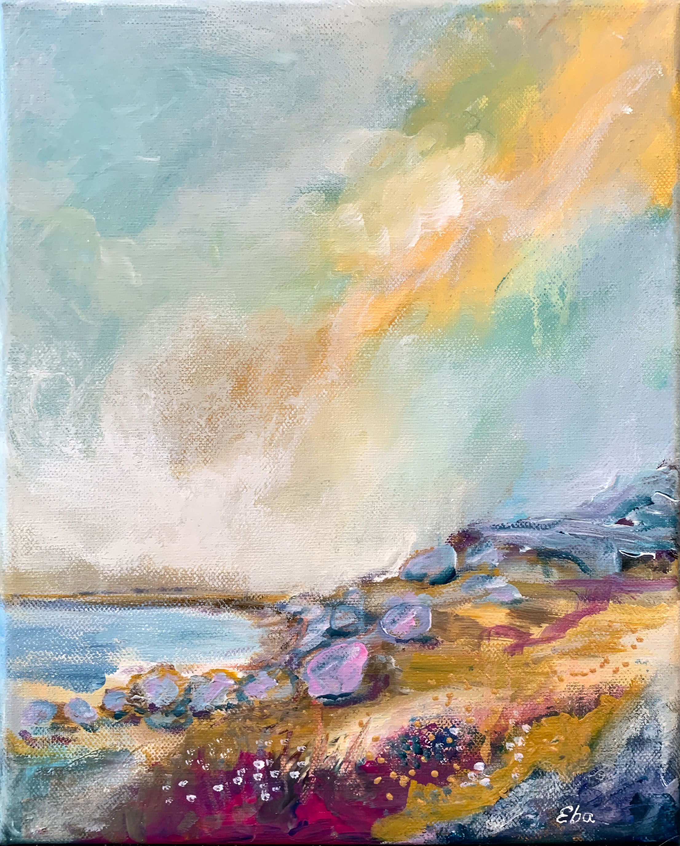 Giđđalieđážat, akryl på lerret, 24 × 34 cm