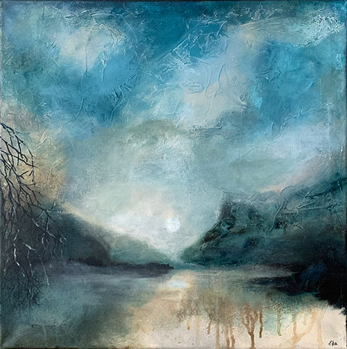 Mánoheahpi / Måneskinn, akryl på 3D-lerret, 50 × 50 cm