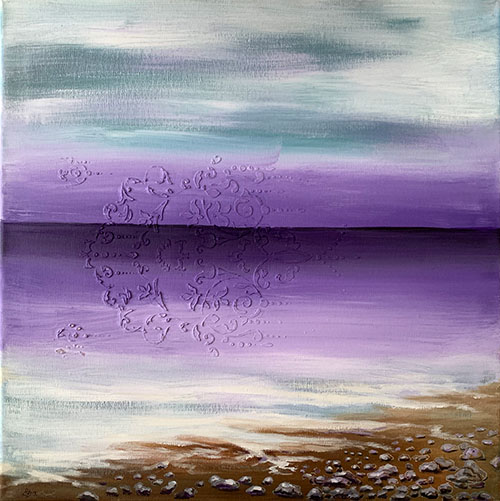 Sáttogáddi / Sandstrand, akryl på 3D-lerret, 50 × 50 cm